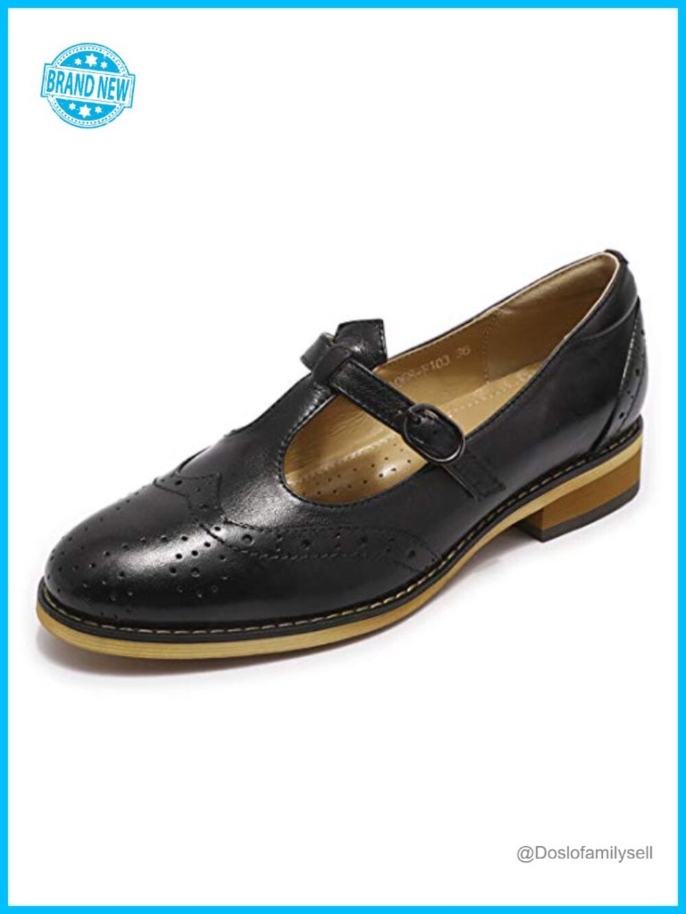 Women's Leather Wingtip Oxford Mary Jane Flats T Strap Shoes